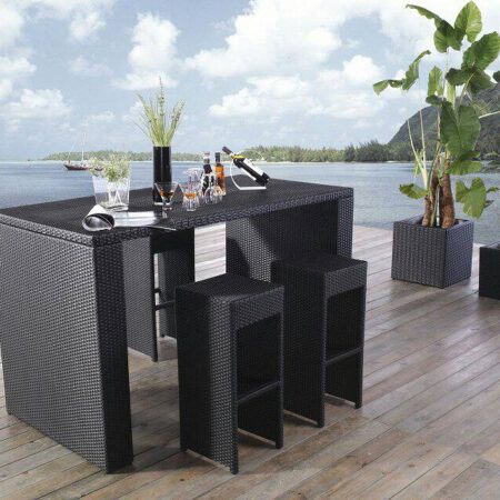 Outdoor 5 Piece Steel Wicker Patio Bar Set