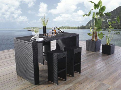 Outdoor 5 Piece Steel Wicker Patio Bar Set