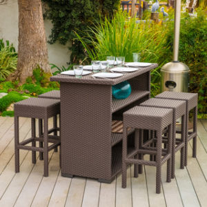 Outdoor 7 Piece Steel Wicker Patio Bar Set