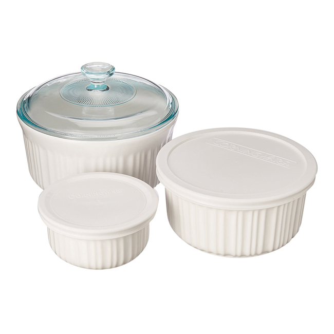 CorningWare French White 7-Pc Ceramic Bakeware Set with Lids, Chip and  Crack Resistant Stoneware Baking Dish, Microwave, Dishwasher, Oven, Freezer  and Fridge Safe