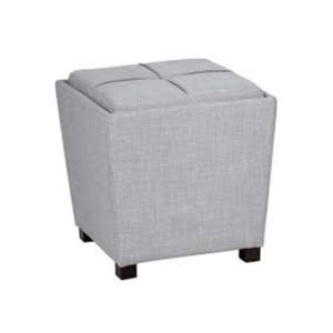 GRAY LINEN CUBE OTTOMAN