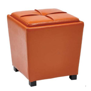 ORANGE CUBE LEATHER OTTOMAN