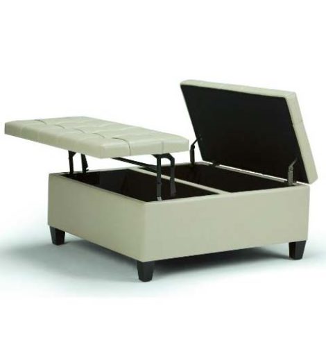 Satin Cream Storage Ottoman