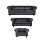 Black Leather Sofa Set