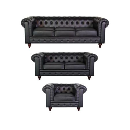 Black Leather Sofa Set