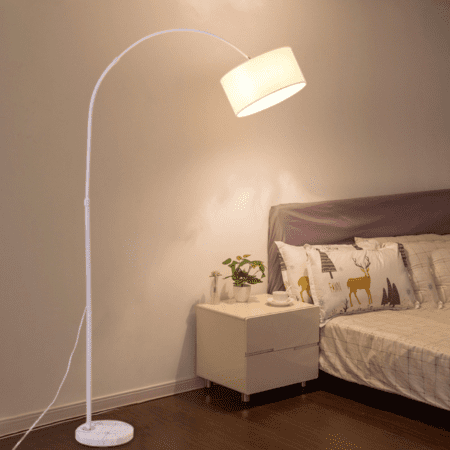 White Arc Floor Lamp with Marble Base